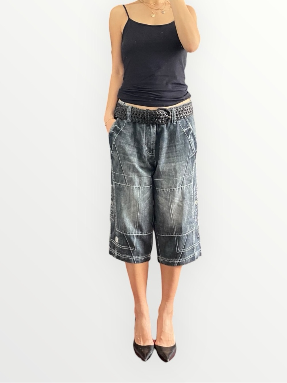 Private Member Mens Black Denim Bermuda Shorts Size 33